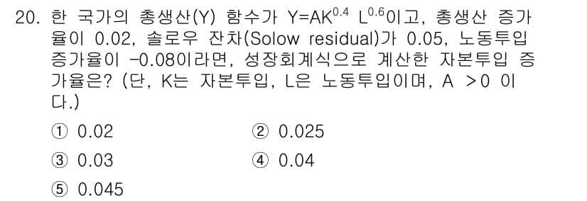 공인노무사_1차(경제학원론)(구) 2024년 20번 - 정답과 핵심 포인트를 검수 중인 기출문제
