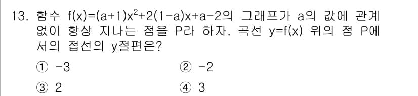 9급_지방직_공무원_서울시_수학 2023년 13번 - 함수 \( f(x) = (a+1)x^2 + (1-a)x + a - 2 \... 에 관한 핵심 기출문제