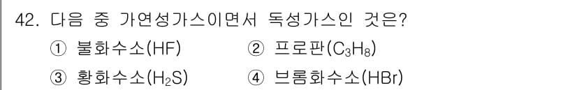 연구실안전관리사 2023년 42번 - . 황화수소 (H₂S)는 가연성이며 독성이 있는 기체로, 산소와 반응하여... 에 관한 핵심 기출문제