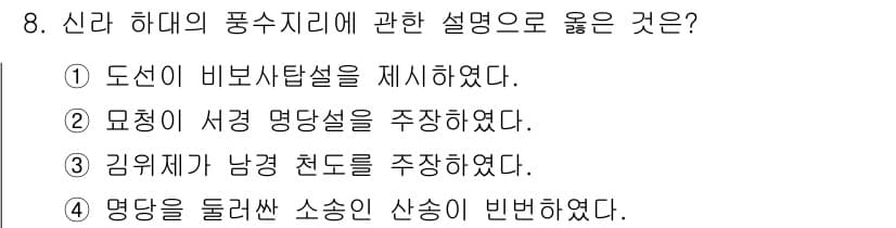 관광통역안내사_2교시(구) 2024년 8번 - 정답과 핵심 포인트를 검수 중인 기출문제