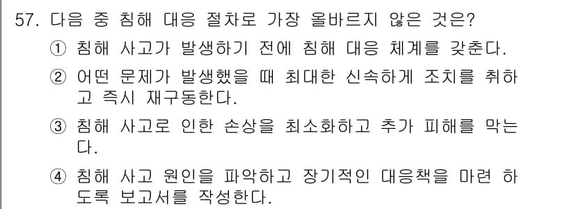 전자상거래운용사 2023년 57번 - . 

문제가 발생했을 때 최대한 신속하게 조치를 취하는 것은 중요하지만... 에 관한 핵심 기출문제