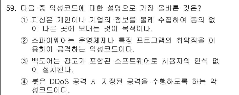 전자상거래운용사 2023년 59번 - 이유: DDoS 공격은 특정 대상을 목표로 하여 과다한 트래픽을 발생시킴... 에 관한 핵심 기출문제