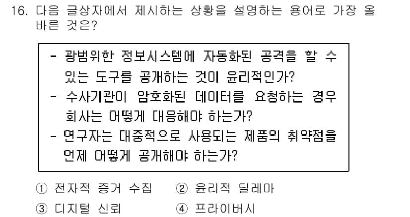 전자상거래운용사 2024년 16번 - . 

전자인증 시스템은 사용자 정보의 안전성을 높이고, 데이터의 무결성... 에 관한 핵심 기출문제