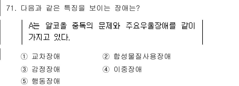 청소년상담사_1급(2교시)(구) 2024년 71번 - 정답은 4번 이중장애입니다. 이중장애는 두 가지 이상의 장애 특성을 가지... 에 관한 핵심 기출문제
