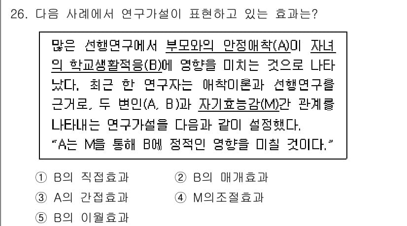 청소년상담사_2급(1교시)(구) 2024년 26번 - 번. 

이 연구가설에서는 부모의 안전면학적 특성이 자녀의 학교생활 만족... 에 관한 핵심 기출문제