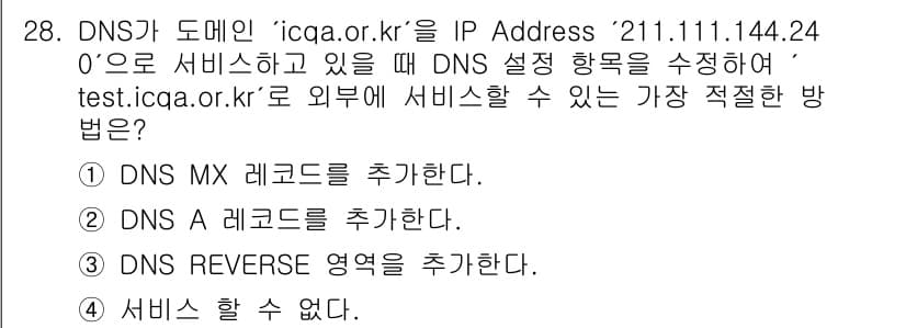 네트워크관리사_1급 2024년 28번 - 정답과 핵심 포인트를 검수 중인 기출문제