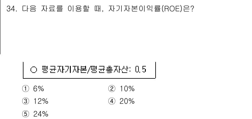 경영지도사_1차_2교시 2025년 34번 - ROE(자기자본이익률) 계산은 순이익을 자기자본으로 나누어 구합니다. 주... 에 관한 핵심 기출문제