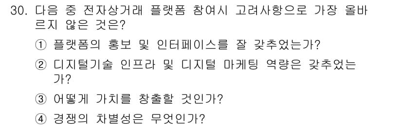전자상거래관리사_1급 2024년 30번 - 정답과 핵심 포인트를 검수 중인 기출문제