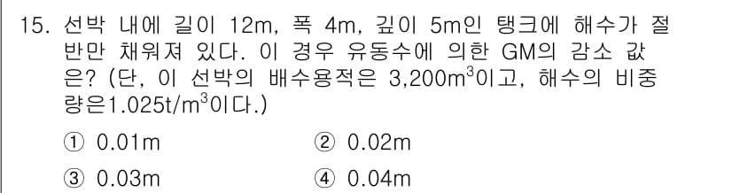 검량사 2016년 15번 - 해수의 비중을 이용하여 탱크 내부의 수압을 계산할 수 있습니다. 수압은 ... 에 관한 핵심 기출문제