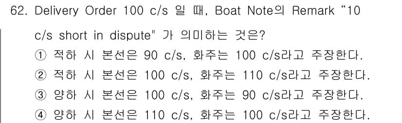 검량사 2025년 62번 - "10 c/s short in dispute"는 인도 주문량 100 c/... 에 관한 핵심 기출문제
