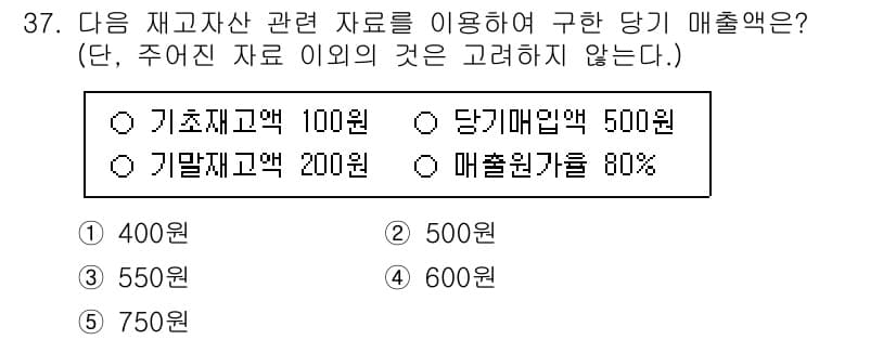 공인노무사_1차(경영학개론)(구) 2025년 37번 - 당기 매출액은 기초 재고 자산과 기말 재고 자산의 차이를 사용하여 계산합... 에 관한 핵심 기출문제