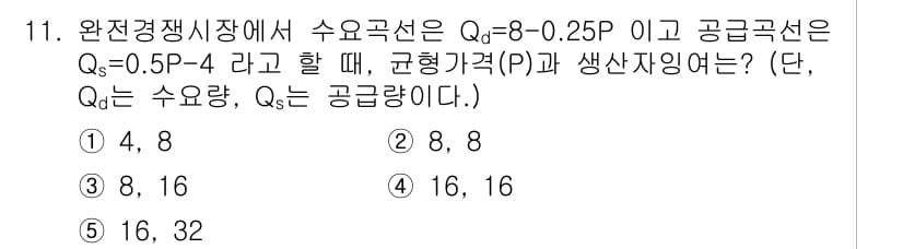 공인노무사_1차(경제학원론)(구) 2025년 11번 - 정답과 핵심 포인트를 검수 중인 기출문제