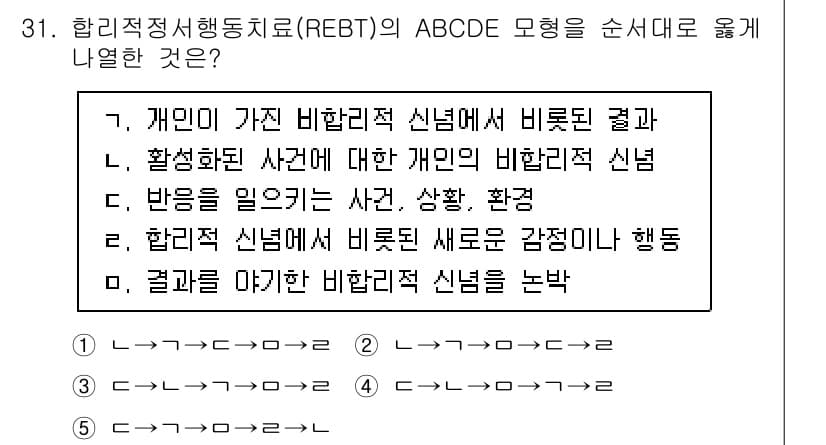 청소년상담사_3급(1교시)(구) 2024년 31번 - . 반응을 일으키는 사건, 상황, 환경은 개인의 비합리적 신념에 의해 해... 에 관한 핵심 기출문제