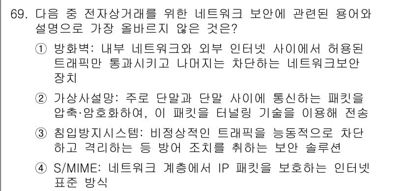 전자상거래관리사_1급 2025년 69번 - 정답과 핵심 포인트를 검수 중인 기출문제