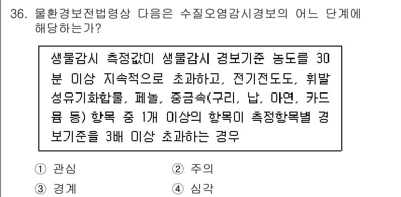 정수시설운영관리사_2급_1차 2020년 36번 - 정답과 핵심 포인트를 검수 중인 기출문제