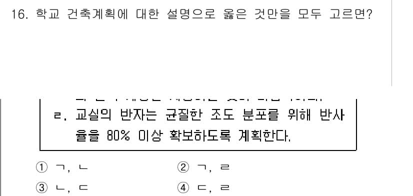 9급_국가직_공무원_건축계획 2025년 16번 - 정답과 핵심 포인트를 검수 중인 기출문제