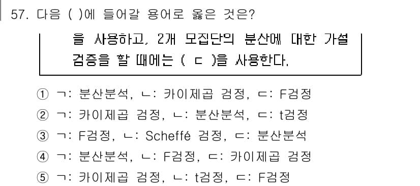 청소년상담사_1급(1교시)(구) 2025년 57번 - 분산분석에서는 집단 간 차이를 검정하기 위해 카이제곱 검정을 사용할 수 ... 에 관한 핵심 기출문제