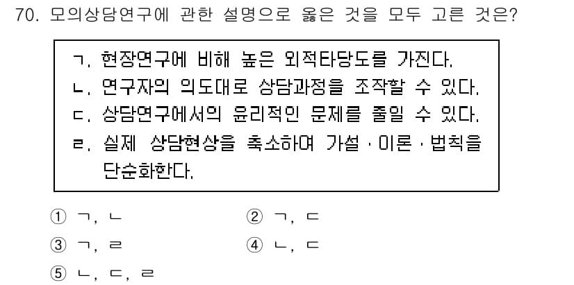 청소년상담사_1급(1교시)(구) 2025년 70번 - 모의 상담에서는 상담 대상의 개별적 상황을 반영하여 이론적 접근을 통해 ... 에 관한 핵심 기출문제