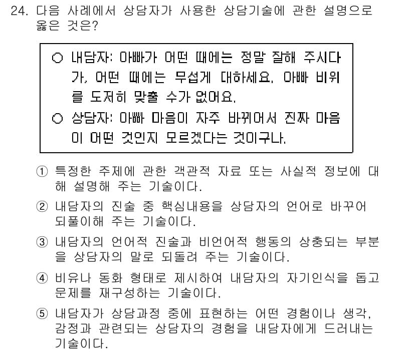 청소년상담사_2급(1교시)(구) 2025년 24번 - 정답과 핵심 포인트를 검수 중인 기출문제