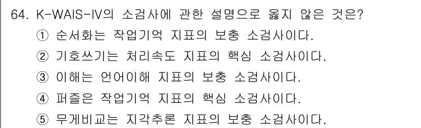 청소년상담사_2급(1교시) 2025년 64번 - . 무게비교는 지각추론 지표의 보충 소검사로, K-WAIS-IV의 구성 ... 에 관한 핵심 기출문제