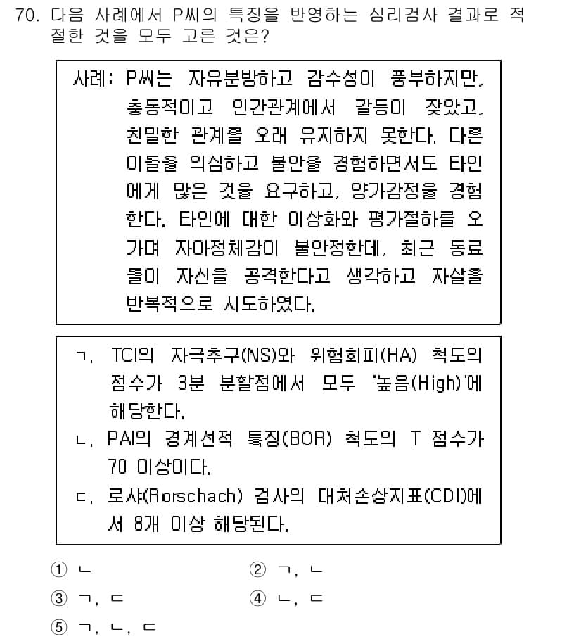 청소년상담사_2급(1교시) 2025년 70번 - 문항에서 제시된 평가 도구들은 청소년의 심리적 특성을 반영하는데 사용됩니... 에 관한 핵심 기출문제