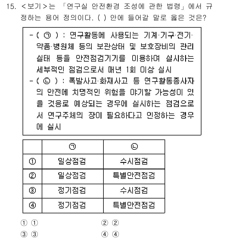 연구실안전관리사 2025년 15번 - . 연구실 안전관리 조정에 관한 법령에서는 연구활동 중 발생할 수 있는 ... 에 관한 핵심 기출문제