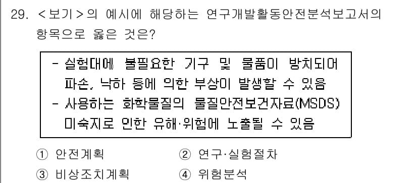 연구실안전관리사 2025년 29번 - . 

연구개발활동 안전분석 보고서의 주목적은 연구실에서 발생할 수 있는... 에 관한 핵심 기출문제
