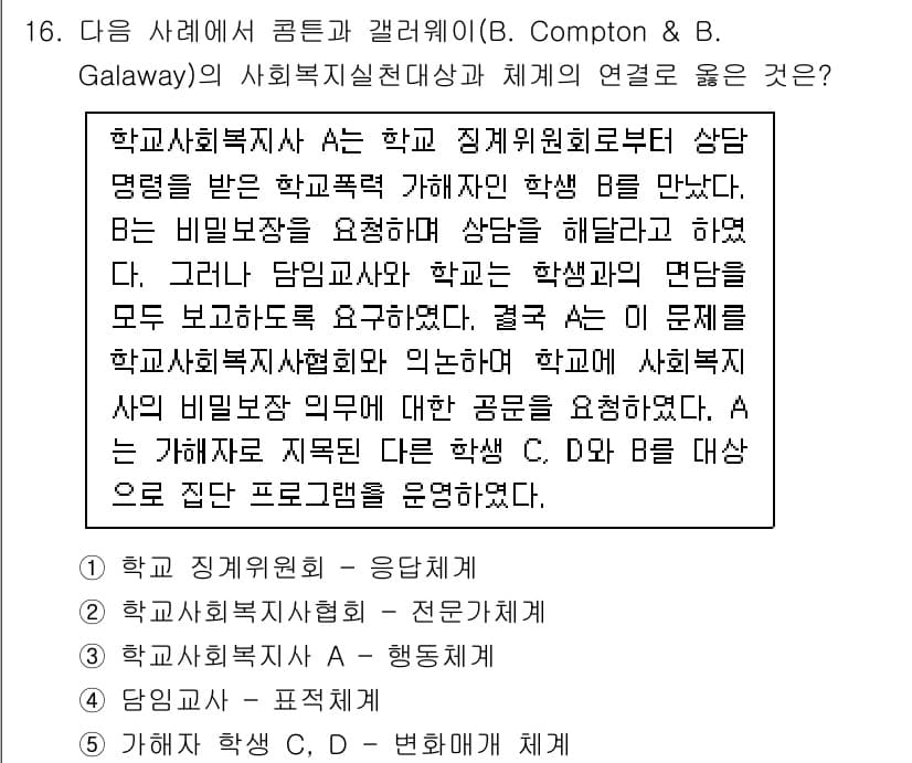사회복지사_1급(2교시) 2025년 16번 - 정답과 핵심 포인트를 검수 중인 기출문제