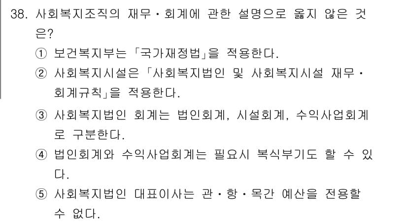 사회복지사_1급(3교시)(구) 2025년 38번 - 5번 답변이 정답인 이유는 사회복지법이 대표기관의 권한 및 역할을 규정하... 에 관한 핵심 기출문제
