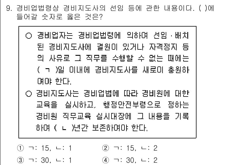 경비지도사_2차(경비업법) 2024년 9번 - 정답과 핵심 포인트를 검수 중인 기출문제