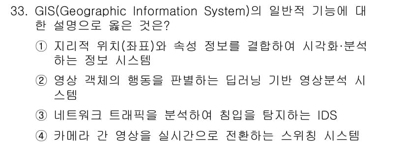 영상정보관리사 2025년 33번 - . GIS(Geographic Information System)의 핵심... 에 관한 핵심 기출문제