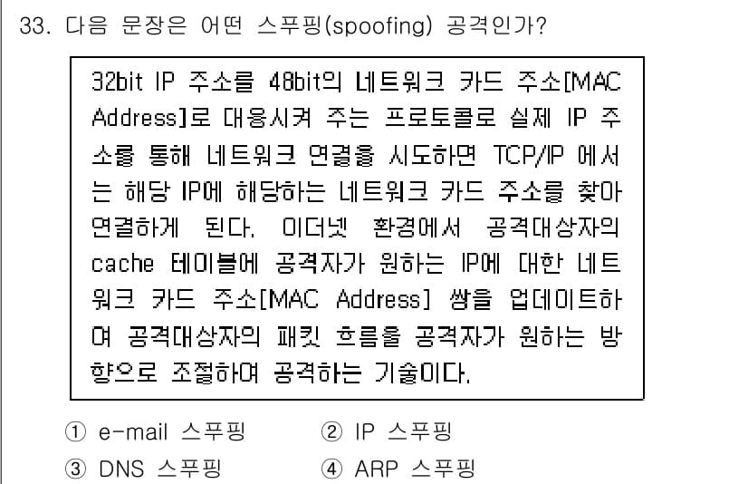 정보보안기사 2023년 33번 - 정답과 핵심 포인트를 검수 중인 기출문제