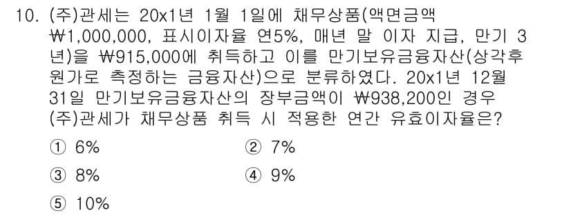 관세사_회계학 2017년 10번 - 문제에서 제공된 정보에 따르면, 연 5%의 이자율로 월 1,000,000... 에 관한 핵심 기출문제