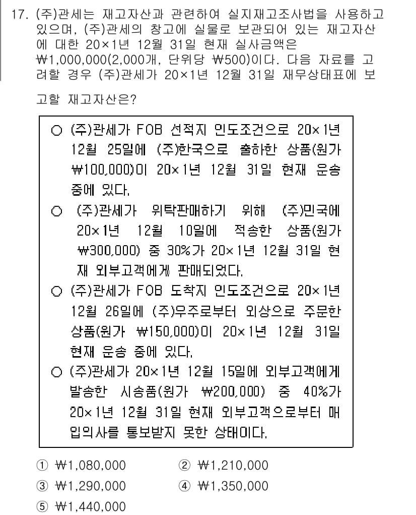 관세사_회계학 2018년 17번 - 정답과 핵심 포인트를 검수 중인 기출문제