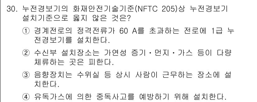 경비지도사_2차(소방학) 2025년 30번 - 정답 4번은 응축상치는 수삽사고 상시 사람이 근무하는 곳에 해당하지 않아... 에 관한 핵심 기출문제