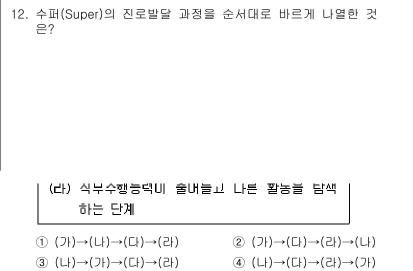 9급_국가직_공무원_직업상담심리학개론 2025년 12번 - 수퍼의 진로발달 이론에서 식부수행능력 및 개인의 수준을 평가하는 단계는 ... 에 관한 핵심 기출문제