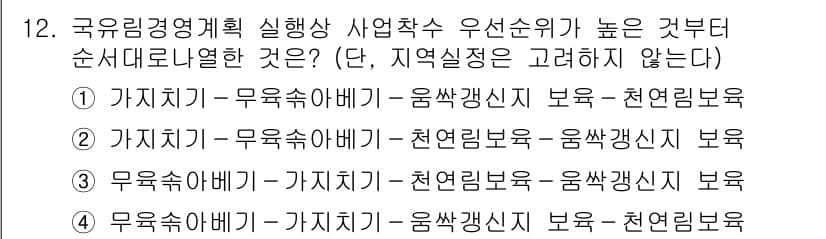 9급_지방직_공무원_임업경영 2024년 12번 - 정답과 핵심 포인트를 검수 중인 기출문제