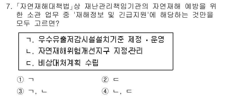 9급_지방직_공무원_재난관리론 2024년 7번 - 정답과 핵심 포인트를 검수 중인 기출문제