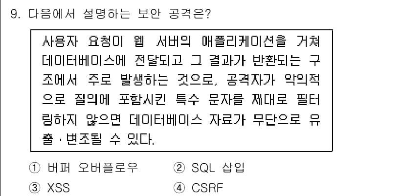 9급_지방직_공무원_정보보호론 2024년 9번 - 정답과 핵심 포인트를 검수 중인 기출문제